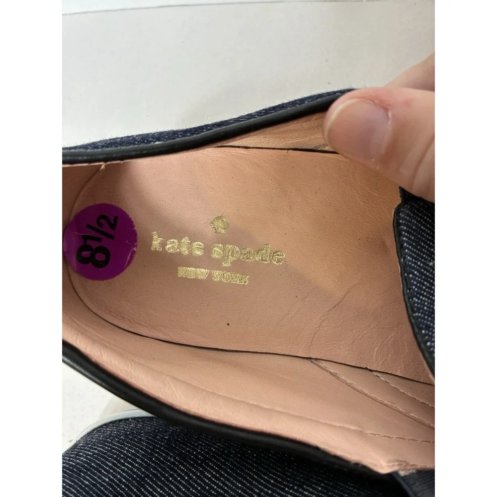 Kate Spade Slip On Loafers Sz 8.5 Chambray Bow Front Preppy Designer‎